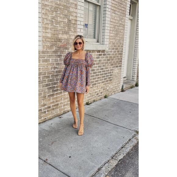 FOR LOVE AND LEMONS Multicolored Floral 100%Cotton Empire Brittany Mini Dress XS - Picture 9 of 16